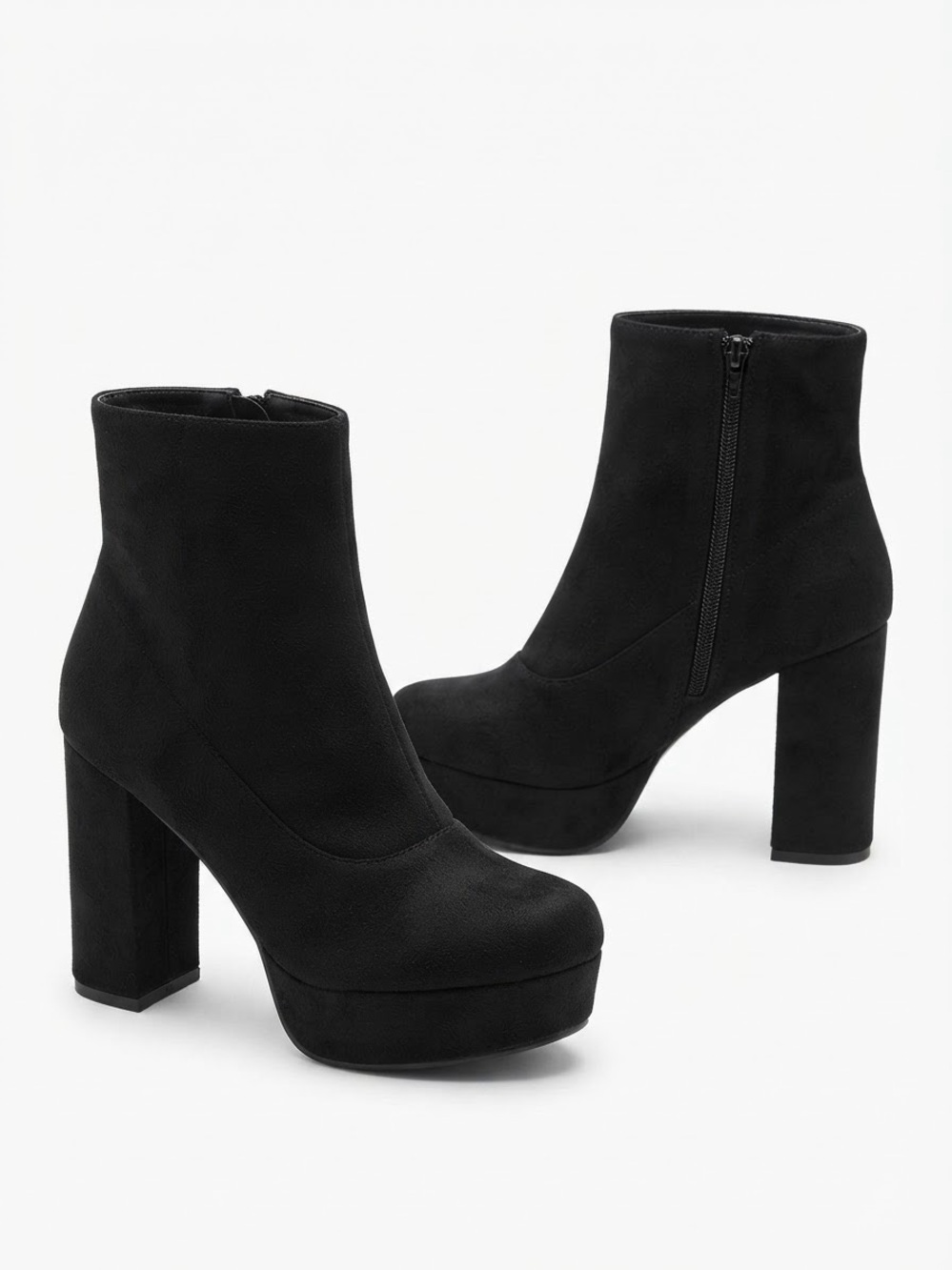 Women’s Black Platform Ankle Boots - Suede Effect